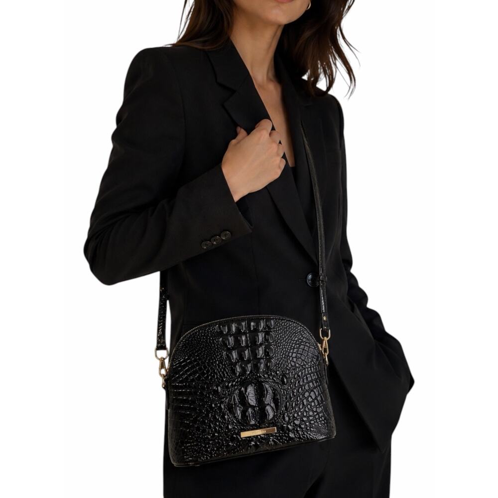 Brahmin Georgina Small Croc Embossed Leather Dome Crossbody Bag Black
